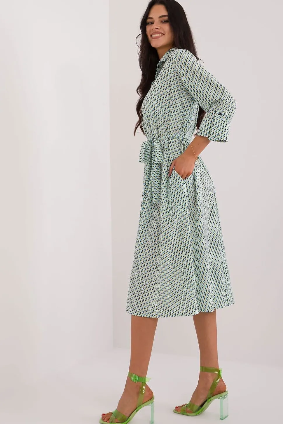 Robe chemise midi manches longues