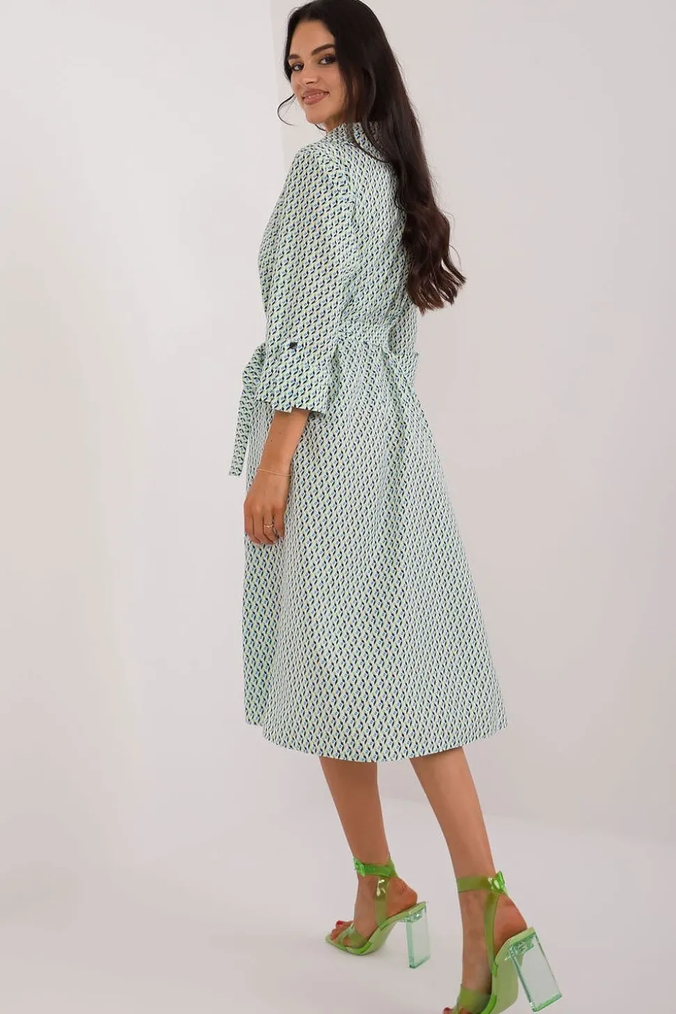 Robe chemise midi manches longues