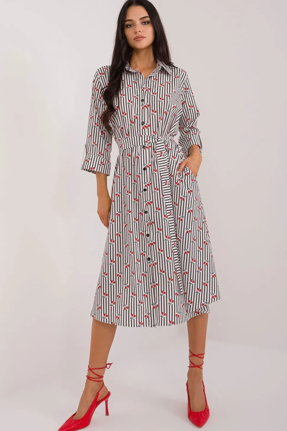 Robe chemise midi manches longues