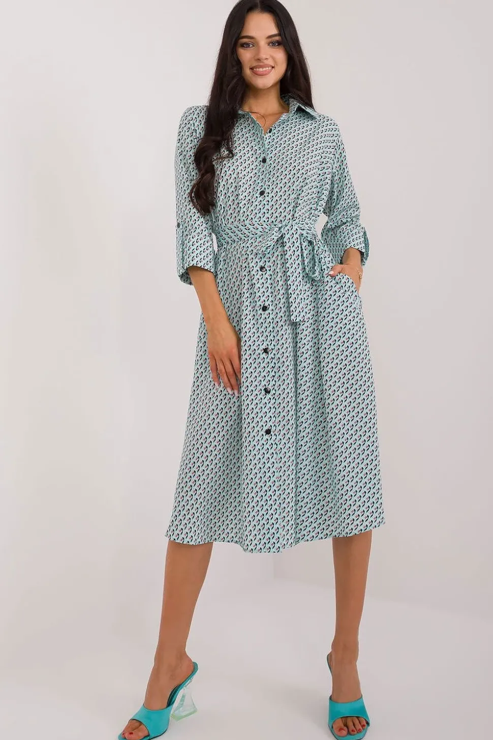 Robe chemise midi manches longues