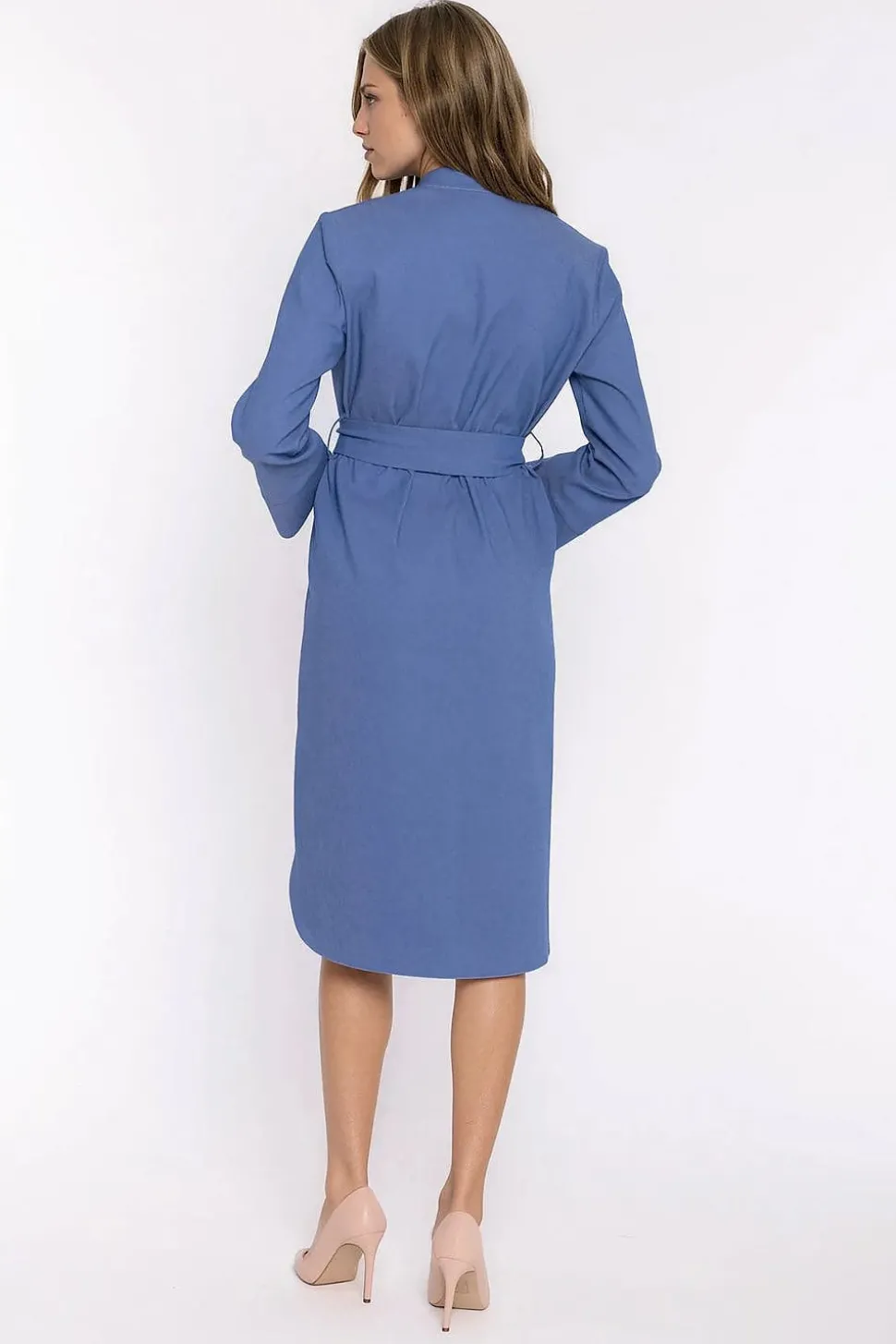 Robe chemise midi manches longues bleue
