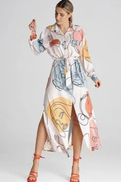 Robe chemise multicolore longue