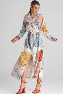 Robe chemise multicolore longue