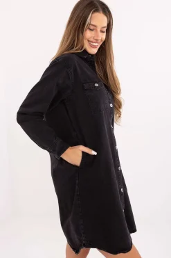 Robe chemise noire courte en jean