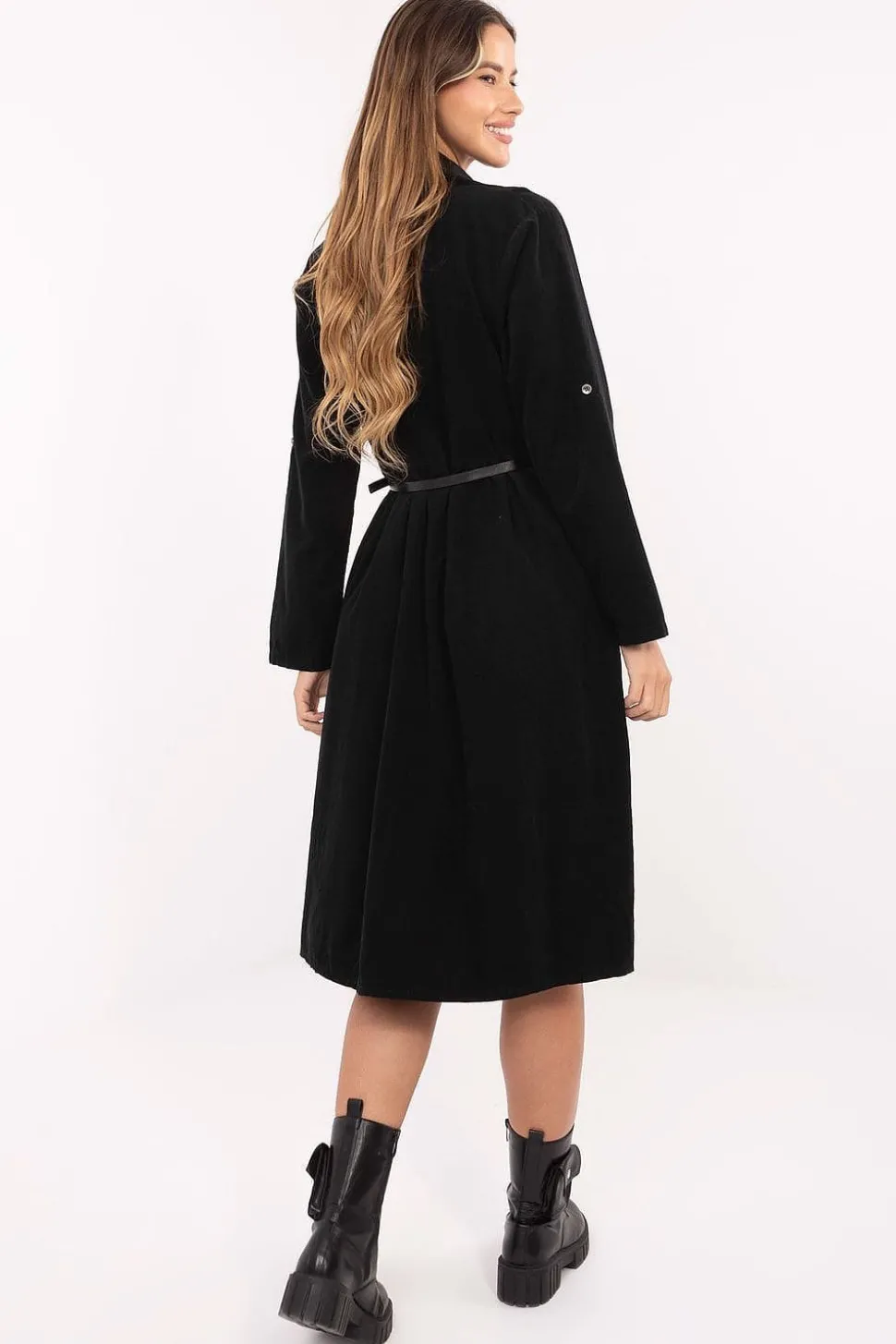 Robe chemise noire manches longues