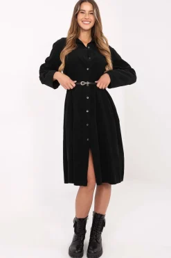 Robe chemise noire manches longues