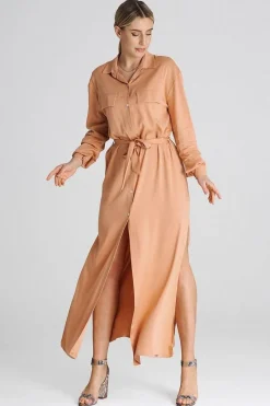 Robe chemise orange pâle décontractée