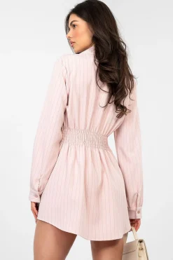 Robe chemise rose à rayures