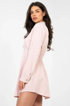 Robe chemise rose à rayures