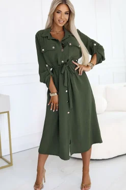 Robe chemise verte manches longues