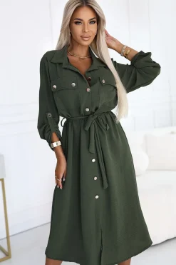 Robe chemise verte manches longues