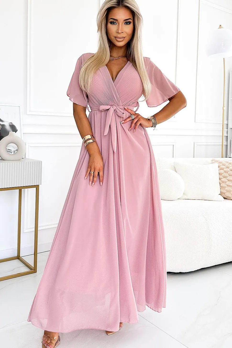 Robe chic rose longue fluide