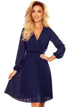 Robe cocktail bleue manche longue
