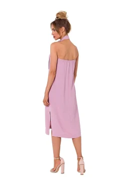 Robe cocktail rose midi sans manches