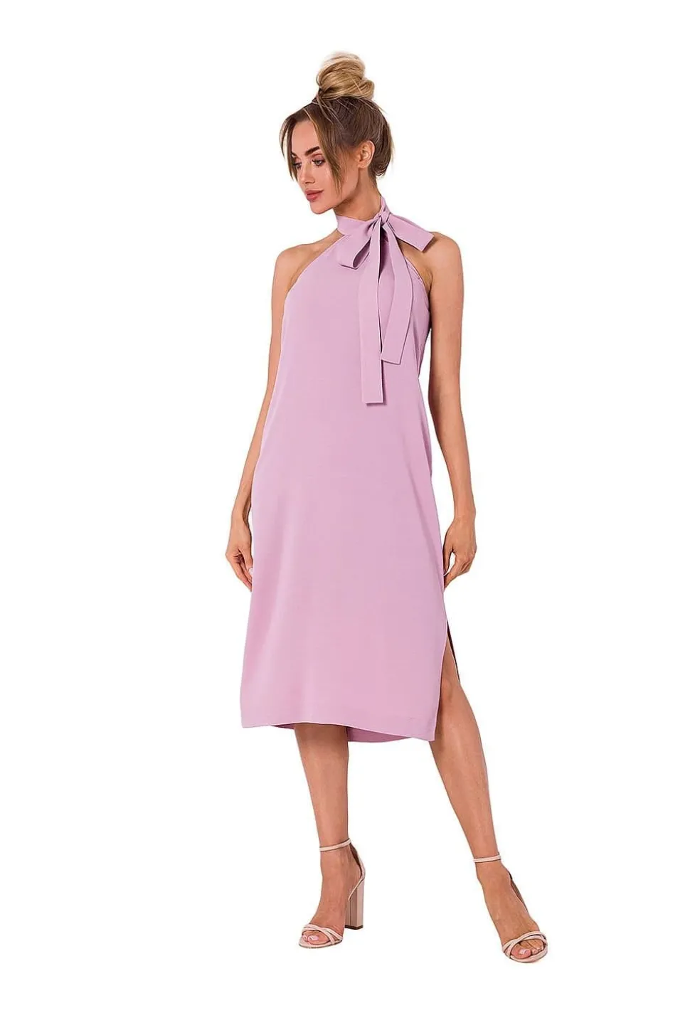 Robe cocktail rose midi sans manches
