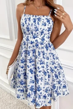 Robe courte bohème bleue et blanche