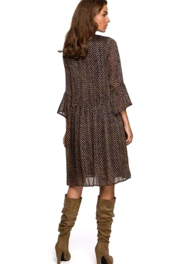 Robe courte bohème marron à pois