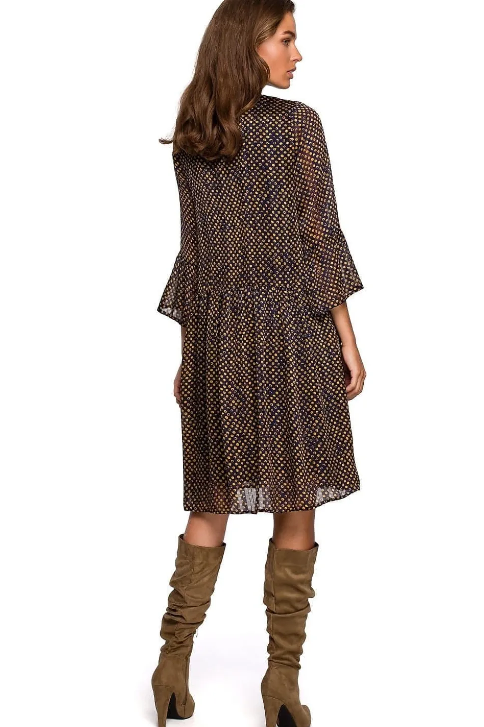 Robe courte bohème marron à pois