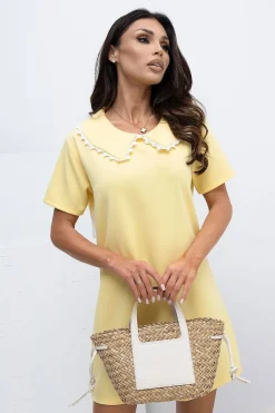 Robe courte casual jaune avec col claudine