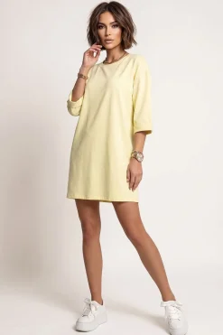 Robe courte casual jaune manches 3/4