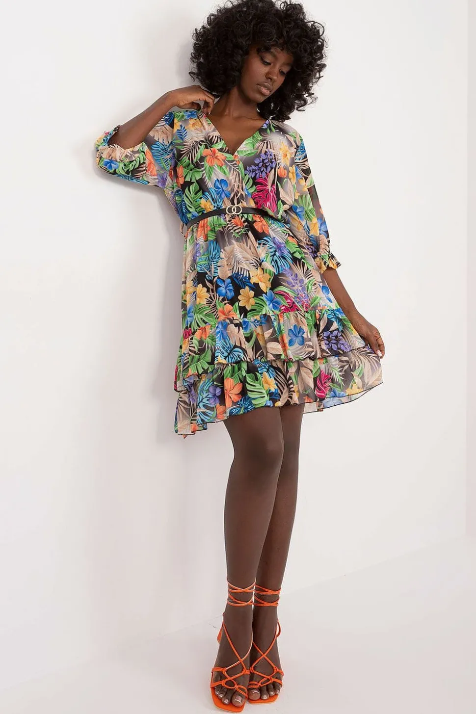 Robe courte fleurie manche longue