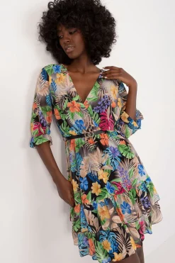 Robe courte fleurie manche longue