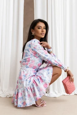 Robe courte fleurie multicolore manches longues