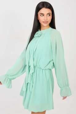 Robe courte fluide vert menthe manches longues