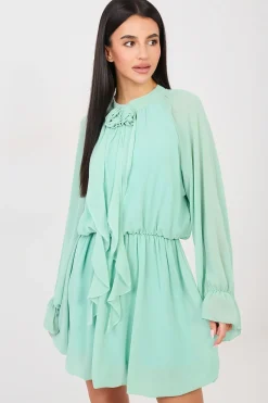 Robe courte fluide vert menthe manches longues