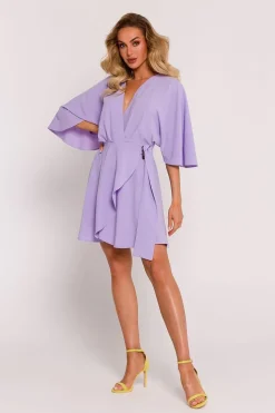 Robe courte lilas manches chauve-souris