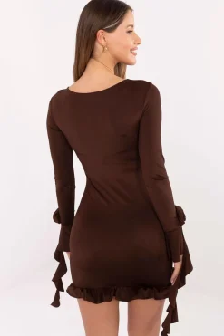 Robe courte marron moulante manches longues