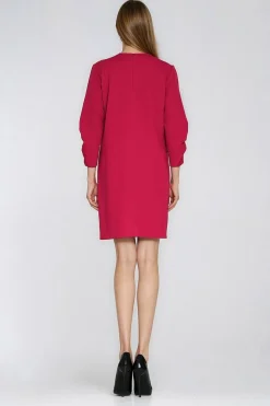 Robe courte rouge droite manches longues