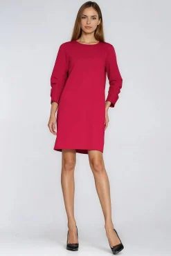 Robe courte rouge droite manches longues