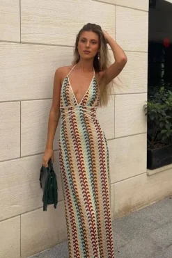 Robe crochet multicolore longue