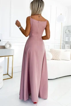 Robe de bal chic rose longue fendue