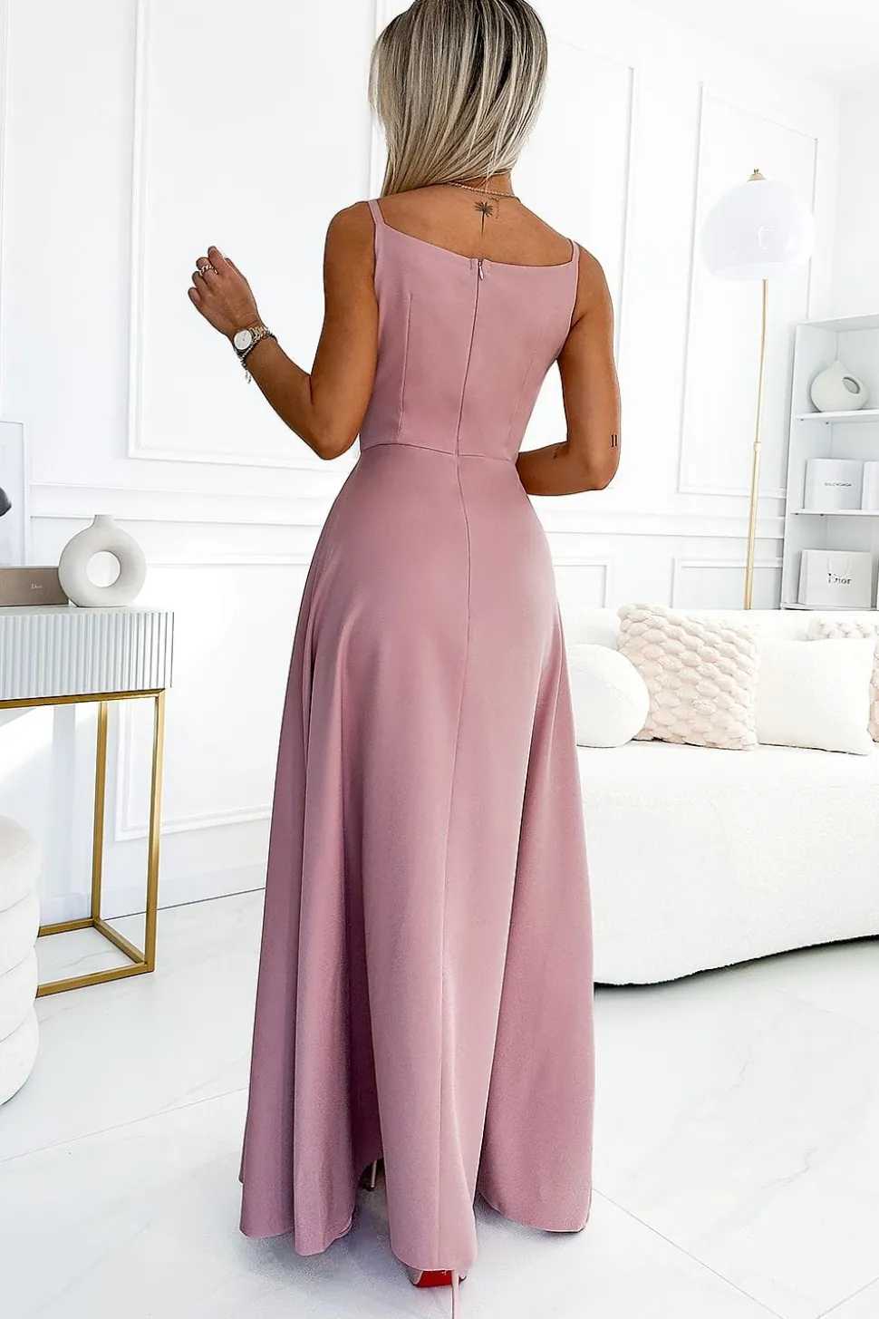 Robe de bal chic rose longue fendue