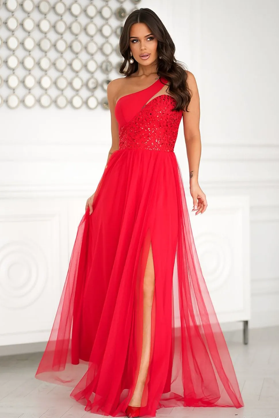 Robe de bal longue fendue haut pailleté
