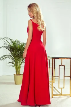 Robe de bal rouge longue fendue