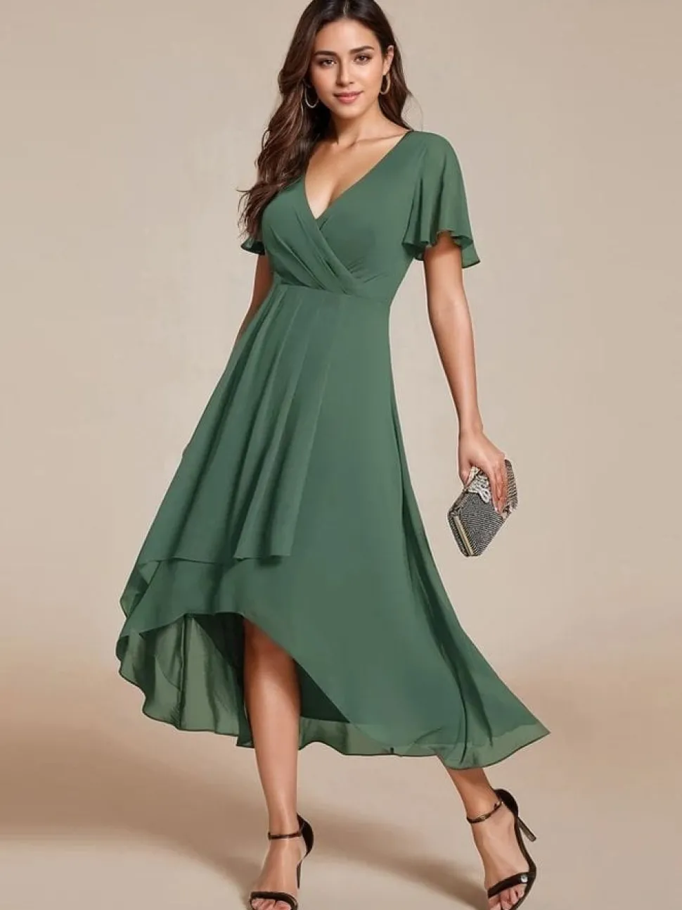 Robe de cocktail asymétrique verte