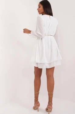 Robe de cocktail blanche fluide manches longues