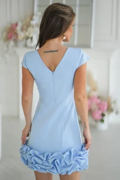 Robe de cocktail bleu ciel manches courtes