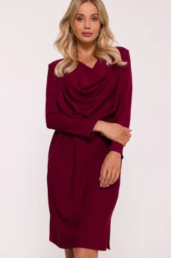Robe de cocktail bordeaux manches longues