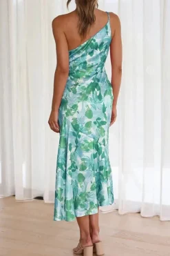 Robe de cocktail fleurie à une épaule