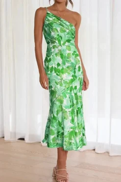 Robe de cocktail fleurie à une épaule
