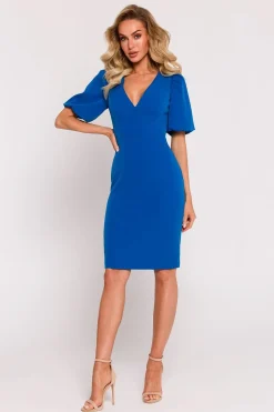 Robe de cocktail fourreau manches courtes