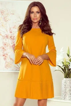 Robe de cocktail jaune manches longues