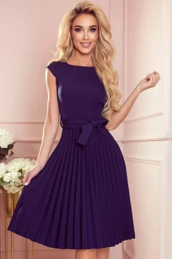 Robe de cocktail jupe plissée manches courtes