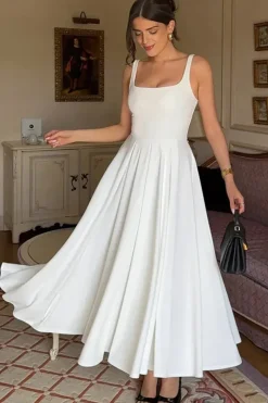 Robe de cocktail midi fluide à bretelles