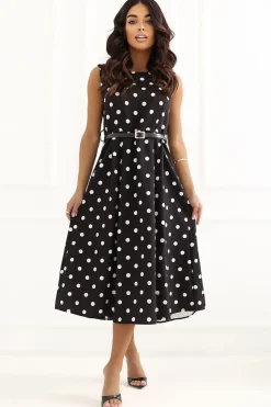 Robe de cocktail midi à pois évasée