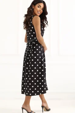 Robe de cocktail midi à pois évasée